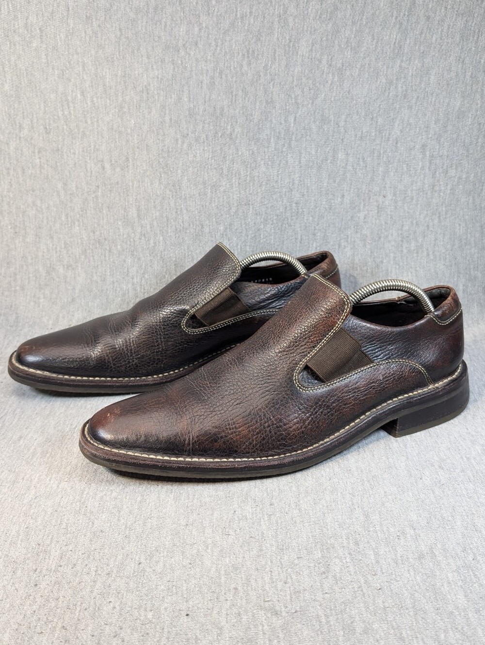 Cole Haan Pebbled Leather Slip On Loafers Men's 11 Brown Elastic Side Panels